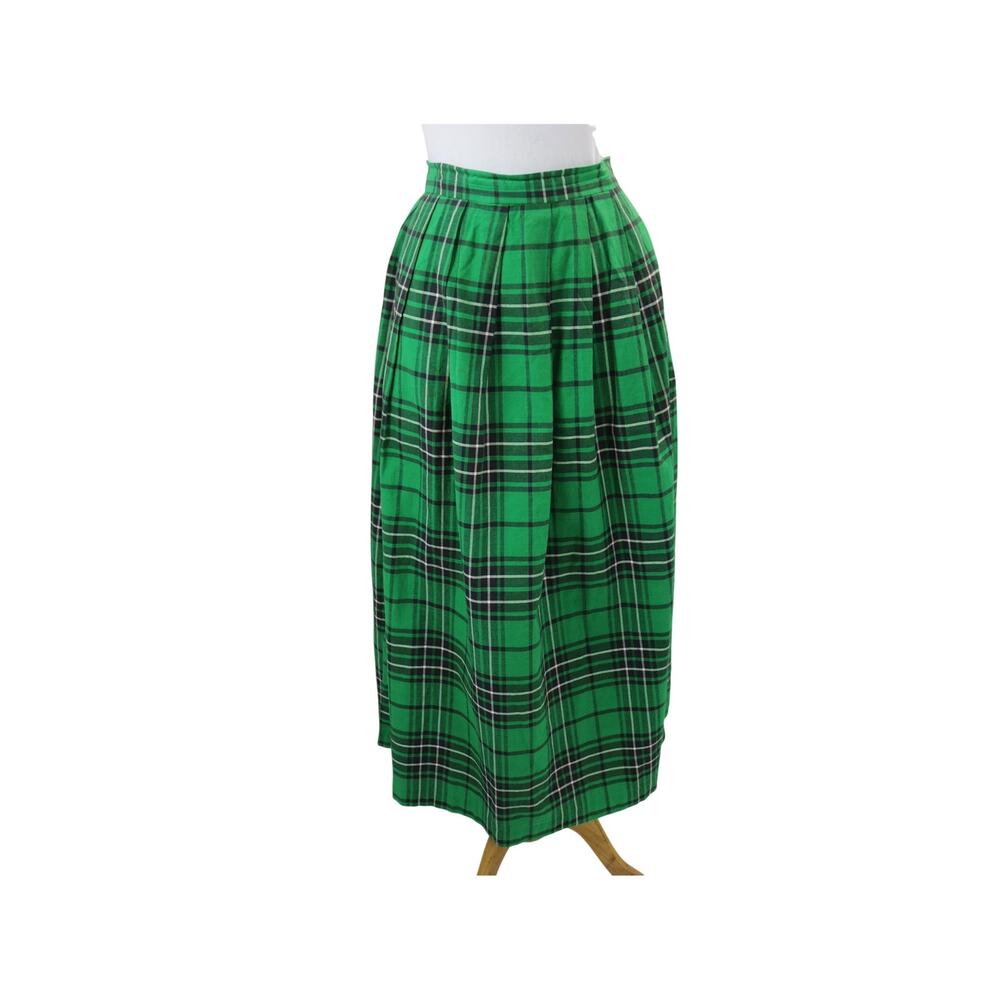Vintage Green Plaid Cotton Midi Skirt with Pockets - Dark Academia Herman Geist